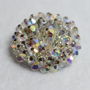 Vintage Iridescent Aurora Crystal Silver Tone Party Glam Like New Brooch